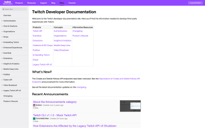 Twitch developer documentation hosted on AWS, edited on CloudCannon.