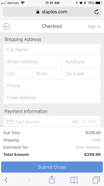 The single-page checkout for Staples