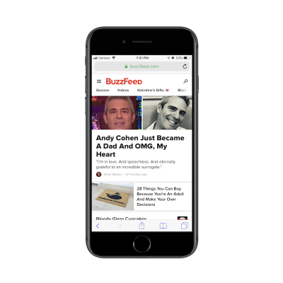 BuzzFeed mobile navigation