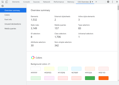 CSS overview panel.