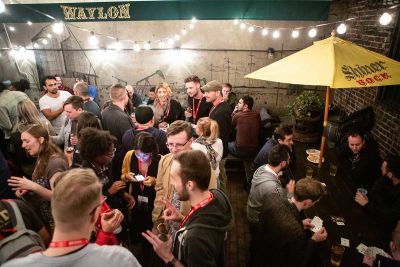 People in an outdoor space at a pub