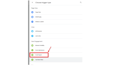 Google Tag Manager - Finding the Scroll Depth trigger option