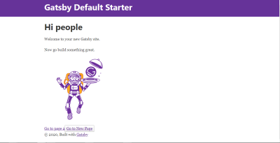 Gatsby default landing page with link to new page
