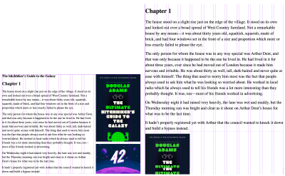 Left: When more than 10 people are watching, we prioritize the main text using all available columns and moving the images after the text. Right: A page layout using 12 columns with active Firefox grid inspector guides. All 12 columns are used for the main text, 4 for images after it.