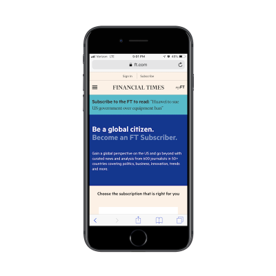 Financial Times PWA subscription