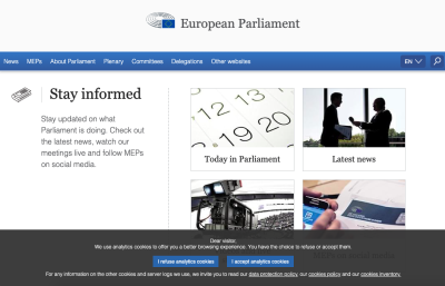 Screengrab of the European Parliament’s cookie consent