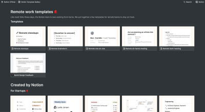 Notion Remote Work Templates gallery