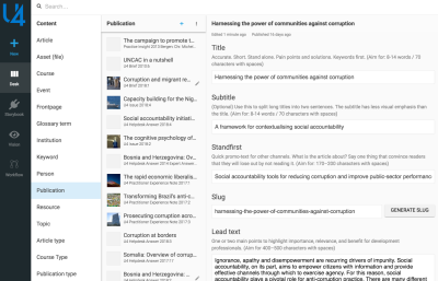 U4.no’s content editor with a publication document open