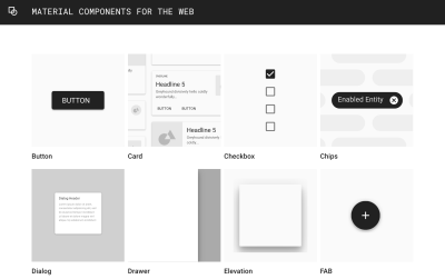 A screenshot of Google’s material components website – showing various components.