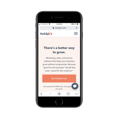 Hubspot mobile site with chatbot widget