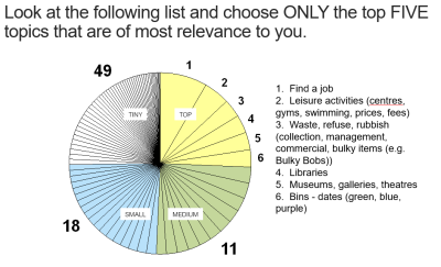 A pie-chart with the results from the Liverpool City Council top tasks survey