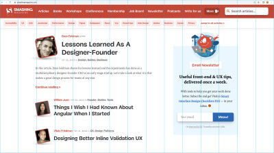 A screenshot of Smashing Magazine website which features a fluid organizational grid