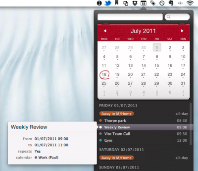 A screenshot of Fantastical app showing my weekly review