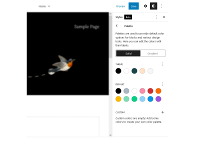 A screenshot of WordPress Full-Site Editing color palette