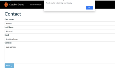 Successful submission of contact form
