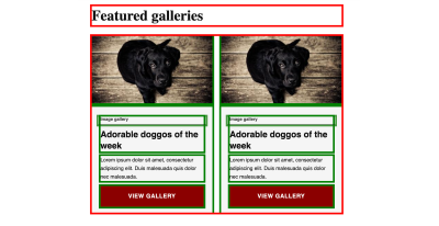 Previous example of refactored card component with temporary highlight code added. Components that have been refactored are highlighted with the green outline, while components that may need to be refactored are highlighted with the red outline.