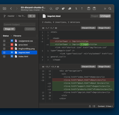 Staging selected parts of your changed files.