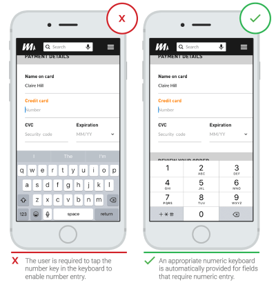 Match the keyboard to the required text input.