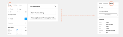 Visualization of the inspect mode with the link to Github added to the design tab’s component documentation