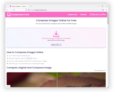 A screenshot of Imagecompresser.com website