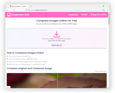 تصویری از وب سایت Imagecompresser.com