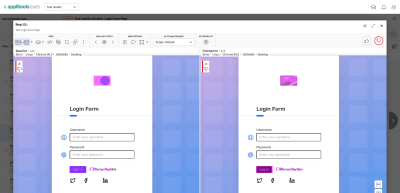 Visual testing dashboard showing differences of a page