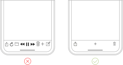 The clear tab bar (right) is much better than the cluttered one (left).