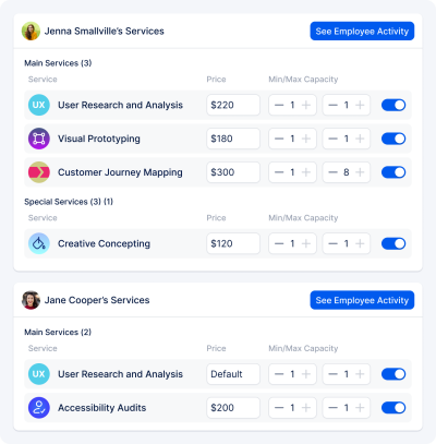 Setting different prices depending on the employee and seniority