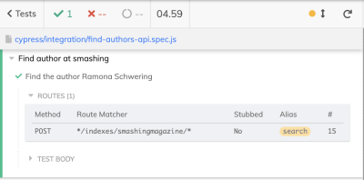 API route in Cypress’ test runner