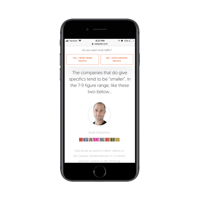 Neil Patel customer data and testimonials