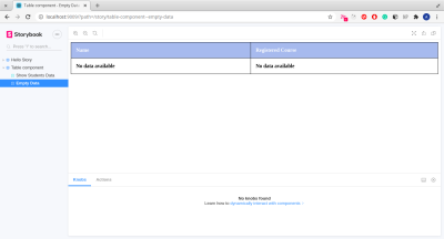 this image shows the table component with empty data passed
