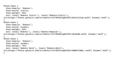 Source code of a Google Fonts Request