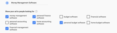 After selecting a keyword, we are shown alternatives we might not have considered.