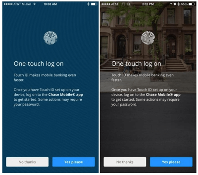 Chase Mobile's app provides a one-touch log-in feature.