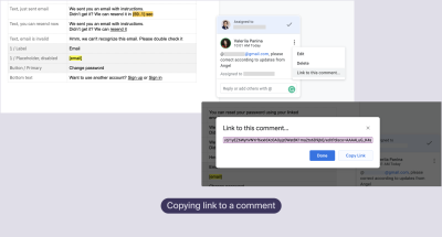 You can share links not only to a bookmark but also to comments or tasks. (By the way, it’s a copy doc — a document for product copy management).