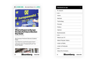 Bloomberg website with a reimagined bottom navigation