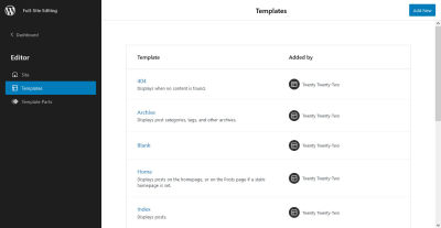 A screenshot of templates item on the WordPress logo menu