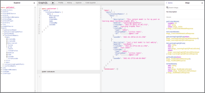GraphiQL playground generated by Gatsby for testing and introspecting the Gatsby generated schema.