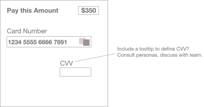 rough sketch of a form with a callout pointing to a field where a tooltip might be useful.