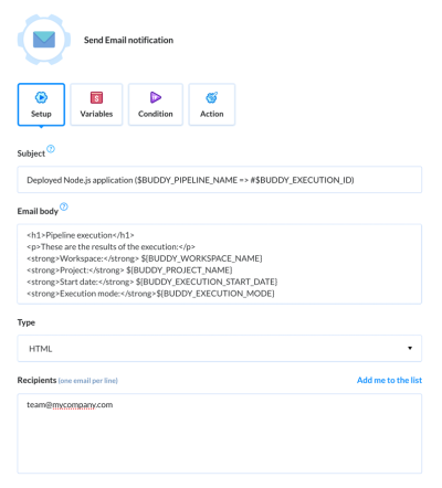 Tutorial step 5: Adding an Email action