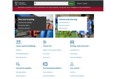 A screenshot of the Liverpool City Council homepage