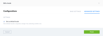 Default Locale Advanced Settings in the Strapi Internationalization Settings