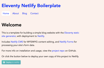 Eleventy Netlify Boilerplate with no customizations