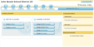 A screenshot of PLATO Courseware home screen