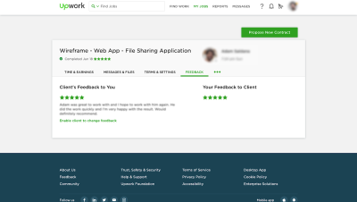 A screenshot taken from Upwork with reviews