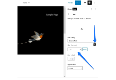 A screenshot of WordPress Full-Site Editing typography