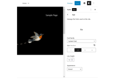 A screenshot of WordPress Full-Site Editing typography