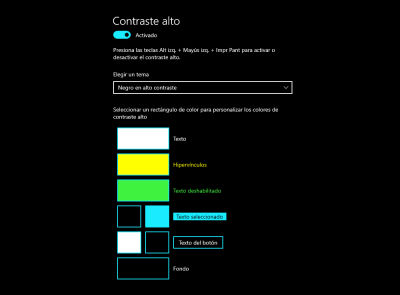 Screenshot of High Contrast Mode’s window with the default black pallette