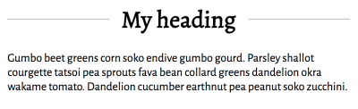 A heading with lines either side, followed by text