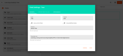 Field Settings Modal used for adding the values of a dropped field type.